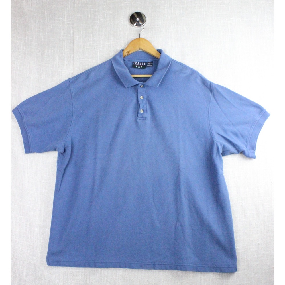 Trader Bay Mens 2XL Blue Short Sleeve Cotton Golf Polo Shirt Solid Classic Fit